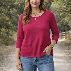 COS Pink Minimalist Knit Top with Pockets | Relaxed Fit Sweater